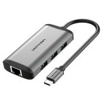 Vention USB C Multi-function 6 in 1  Docking Station, Type C TO HDMI/USB 3.0 (3 port) RJ45/PD (87W) Converter 0.5m Gray