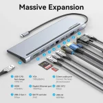 Vention  11 in 1 Multi-function USB-C to HDMI/VGA/USB-C Gen 1/USB 3.0x2/USB 2.0/RJ45/SD/TF/TRRS 3.5mm/PD Docking Station 0.25m Gray Metal Type